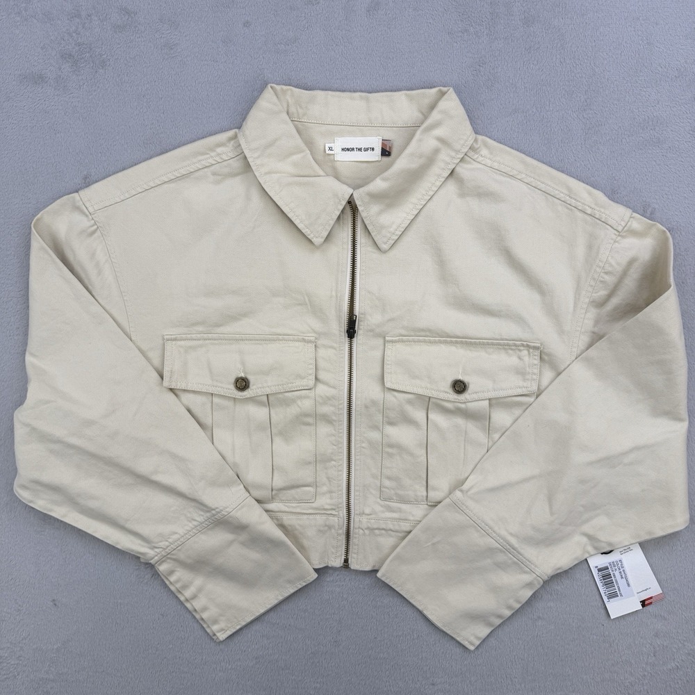 Honor The Gift Workman Cropped Jacket Womens XL Cream Bone Oversized Full Zip